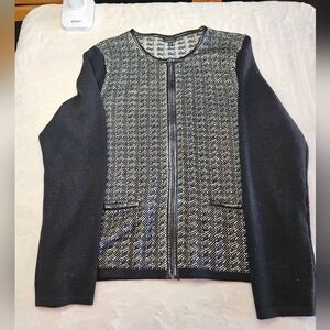 Talbots 100% Merino Wool Jacket Cardigan Size XL Black & White